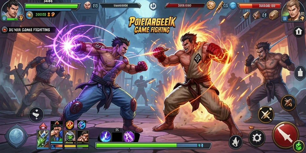 Tampilan aksi seru dalam pertarungan game Fighting.