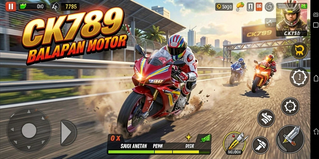 Screenshot CK789 menampilkan aksi seru balapan motor.