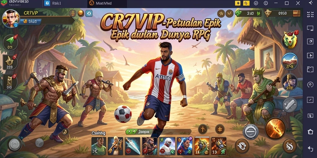 Screenshot utama CR7VIP menampilkan peperangan seru dalam pertandingan RPG.