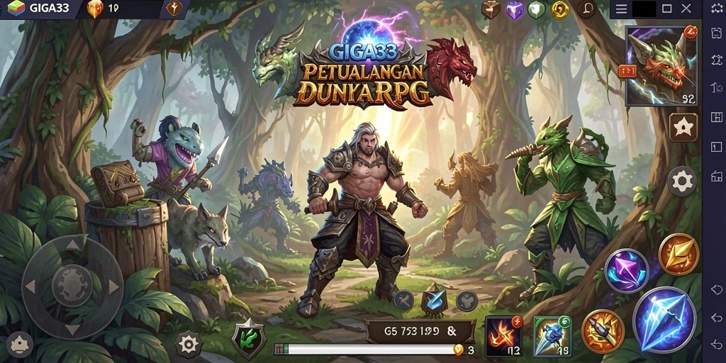Screenshot GIGA33 menampilkan pertarungan seru di dunia RPG.