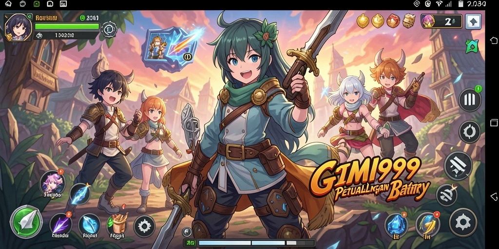 Tampilan gameplay menakjubkan dari GIM999 yang penuh warna dan dinamis.