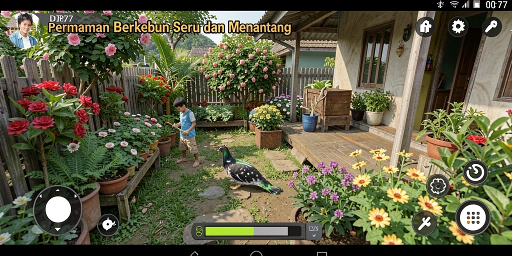 Screenshot gameplay IDR77 yang menampilkan kebun yang subur dan grafik yang cantik.