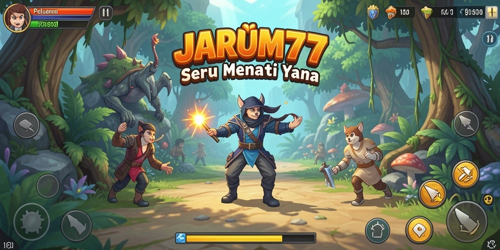 Screenshot gameplay JARUM77 menunjukkan aksi petualangan yang mendebarkan.