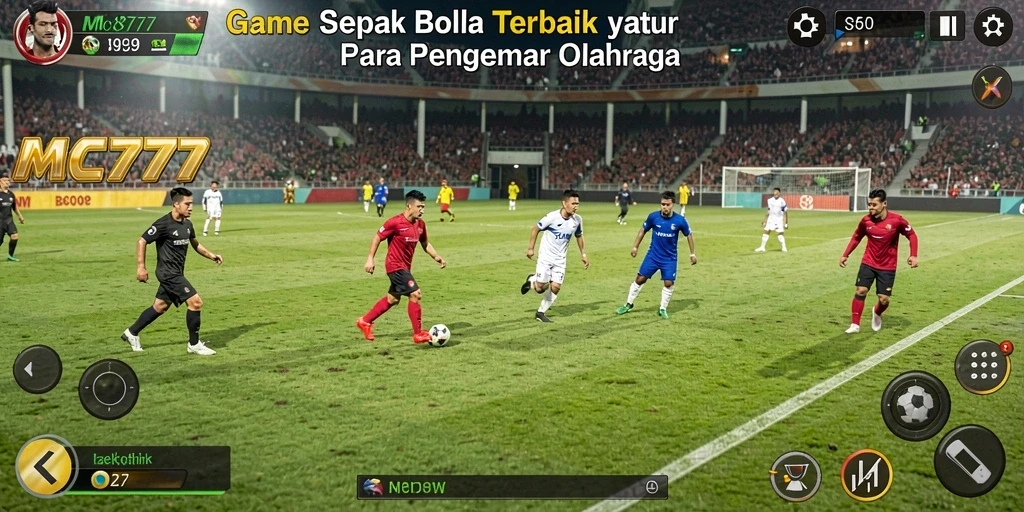 Tangkapan layar utama dari gameplay <strong>MC777</strong> saat pertandingan sepak bola berlangsung.