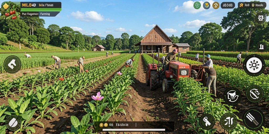 Screenshot gameplay MILO4D menampilkan keindahan lahan pertanian yang berkembang.
