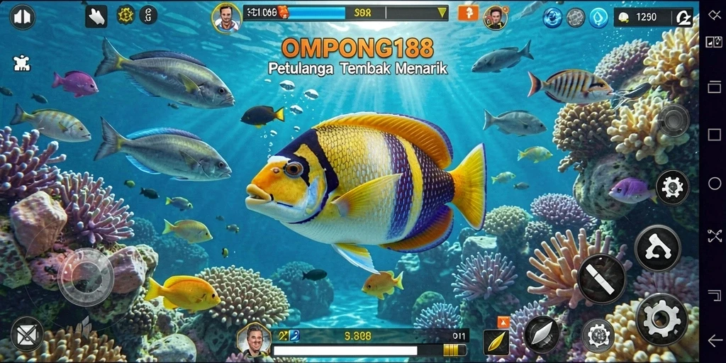 Tangkapan layar OMPONG188 menampilkan aksi seru menembak ikan.
