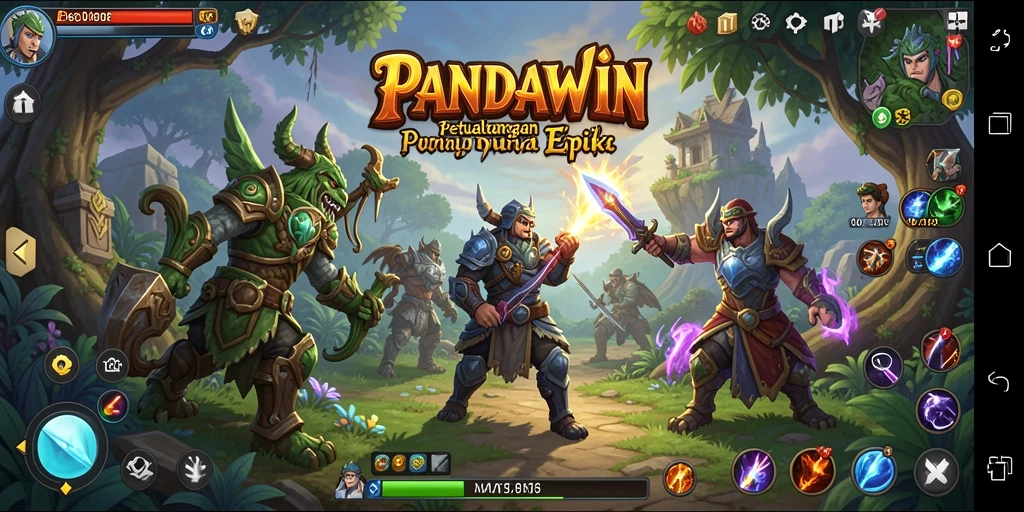 Tampilan gameplay PANDAWIN yang epik dan menegangkan.