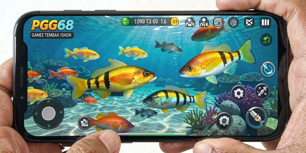 Screenshot PGG68 menampilkan aksi menembak ikan yang seru dan penuh warna.
