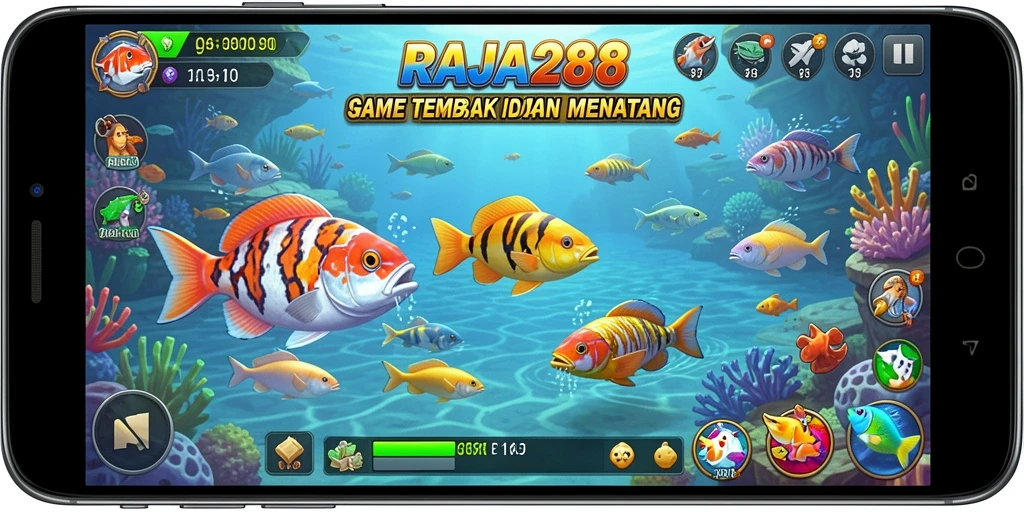 Screenshot gameplay RAJA288 menampilkan aksi tembak ikan yang seru.