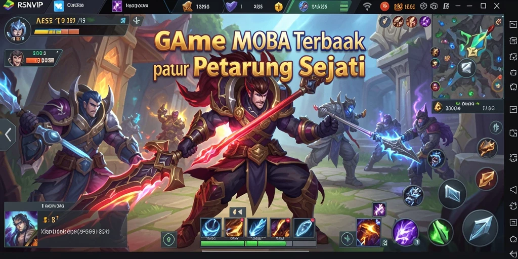 Screenshot RSNVIP menampilkan pertarungan seru di arena MOBA.