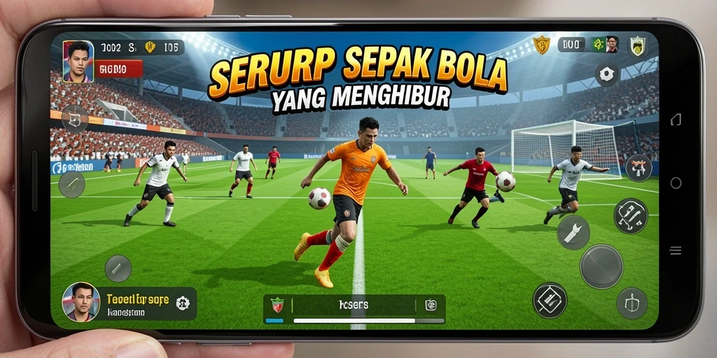 Tampilan gameplay SERURP yang menampilkan aksi sepak bola seru.
