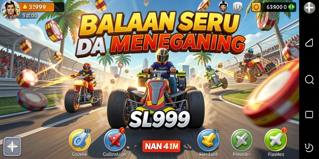 Screenshot gameplay SL999 yang menunjukkan aksi balapan seru.