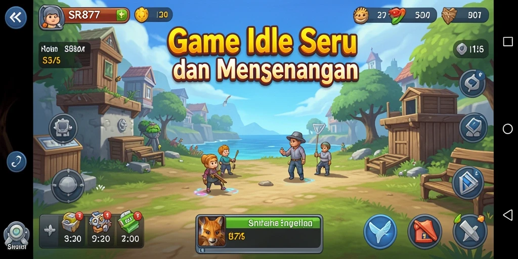 Tampilan gameplay SR877 yang menampilkan aktivitas santai karakter dalam game Idle.