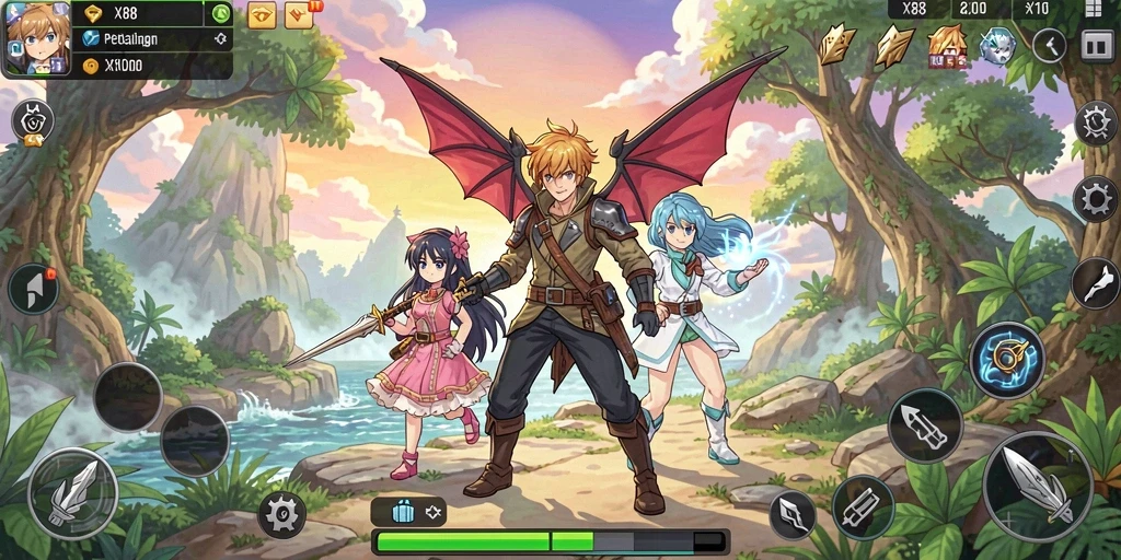 Tampilan menarik dari gameplay X88 yang penuh aksi Anime.