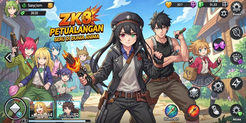 Tampilan gameplay ZK3 yang penuh aksi dan warna-warni.